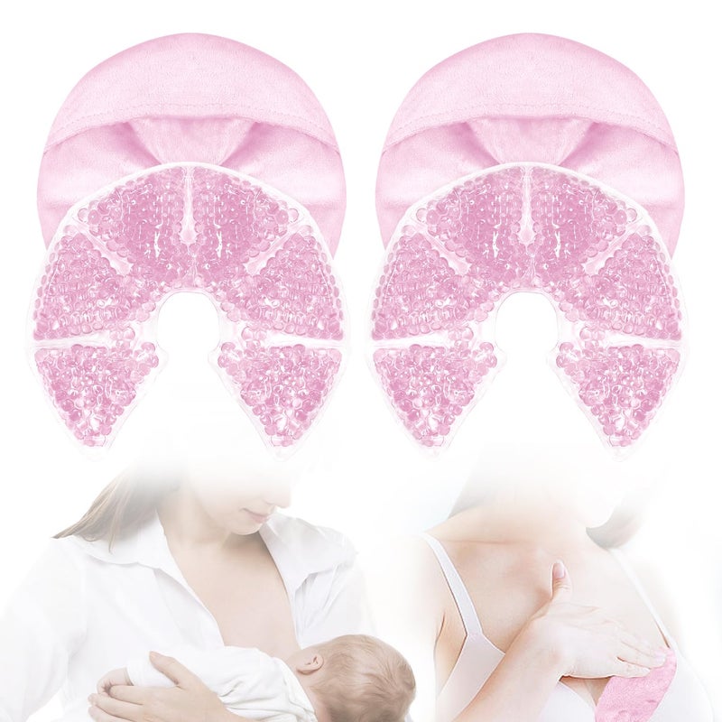 CONBELLA Hot Cold Gel Bead Breast Therapy Pack,Breast Ice Packs for Breastfeeding,Relief for Breastfeeding,Nursing Pain, Mastitis,Engorgement,Plugged Ducts, Boost Milk Let-Down & Production(#19 Pink) - Image 1